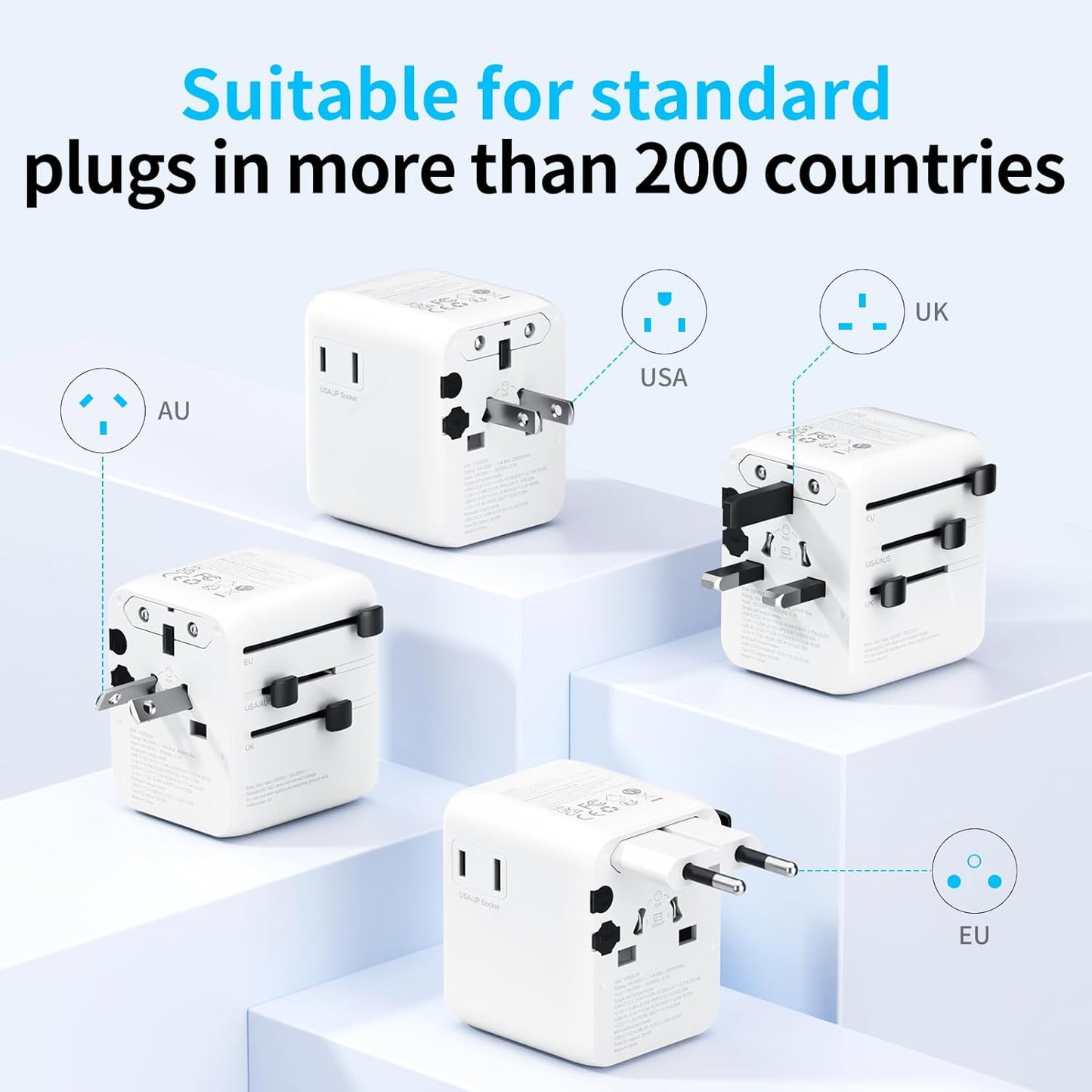 5-in-1 Universal Travel Adapter with USB-A and USB-C Ports