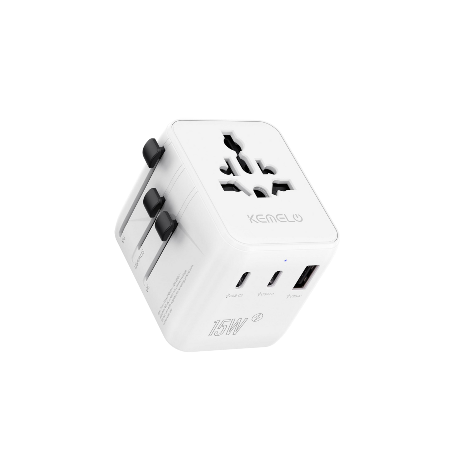 5-in-1 Universal Travel Adapter with USB-A and USB-C Ports