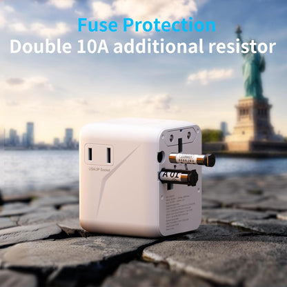 5-in-1 Universal Travel Adapter with USB-A and USB-C Ports