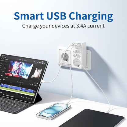 6-in-1 Multi-Port Power Strip with 3-Prong Outlet