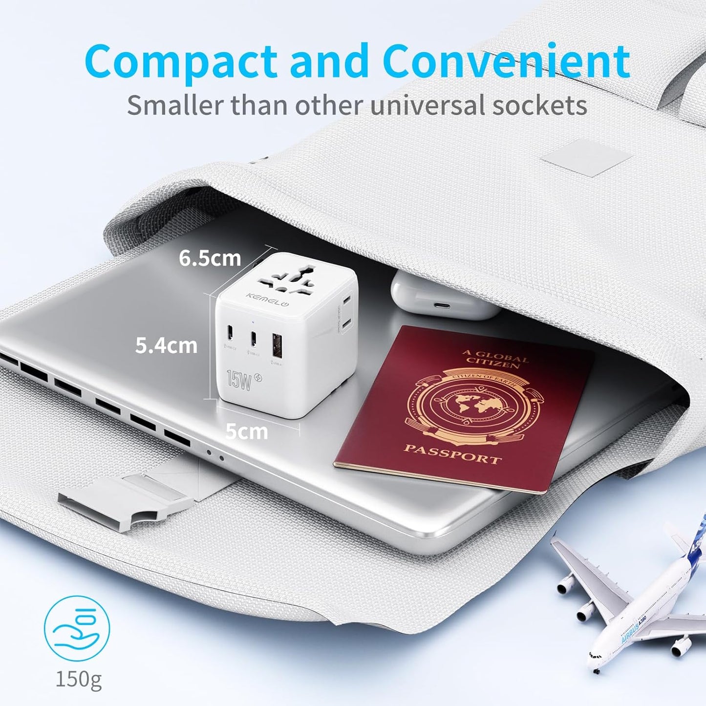 5-in-1 Universal Travel Adapter with USB-A and USB-C Ports